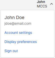 Account menu showing Account settings, Display preferences and Sign out